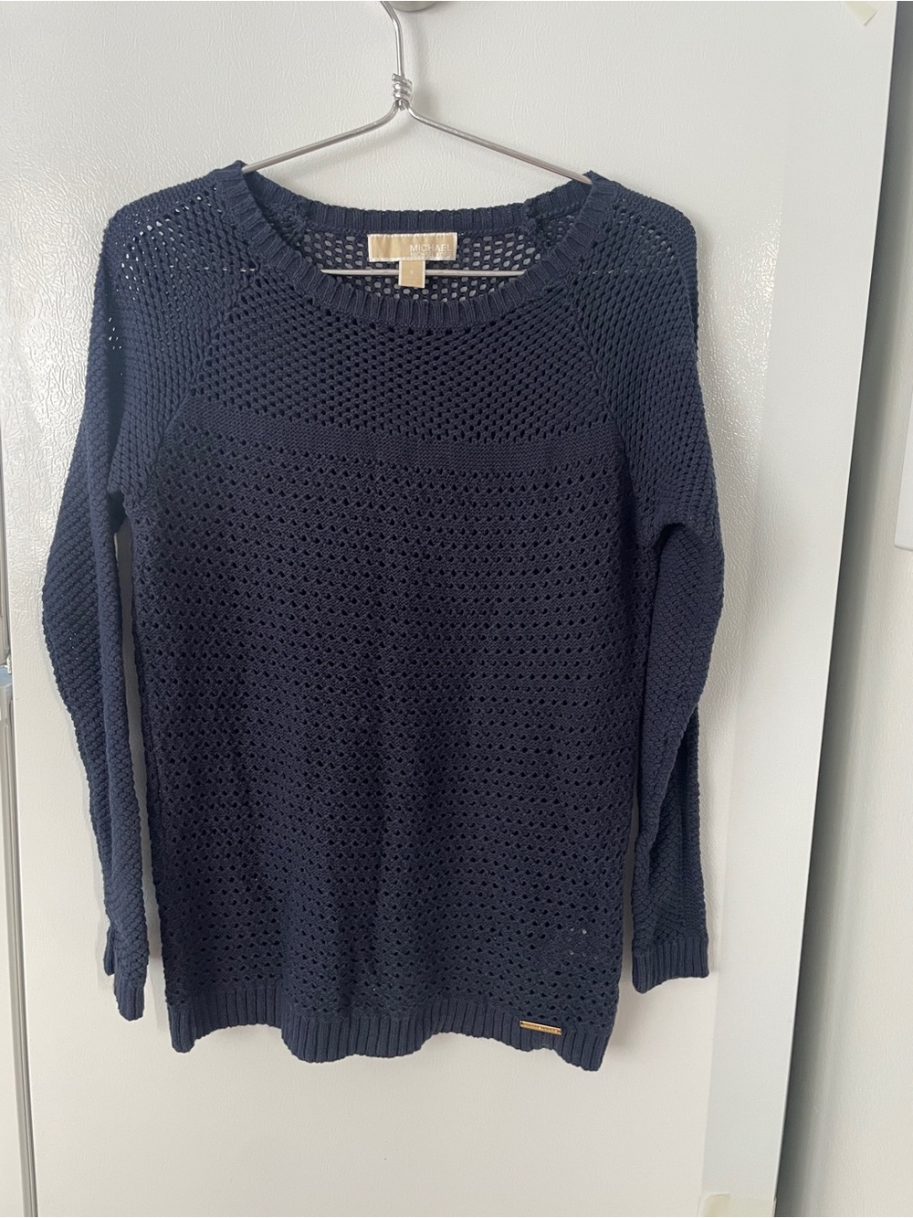 Michael Kors Navy Open-Weave Crewneck Sweater